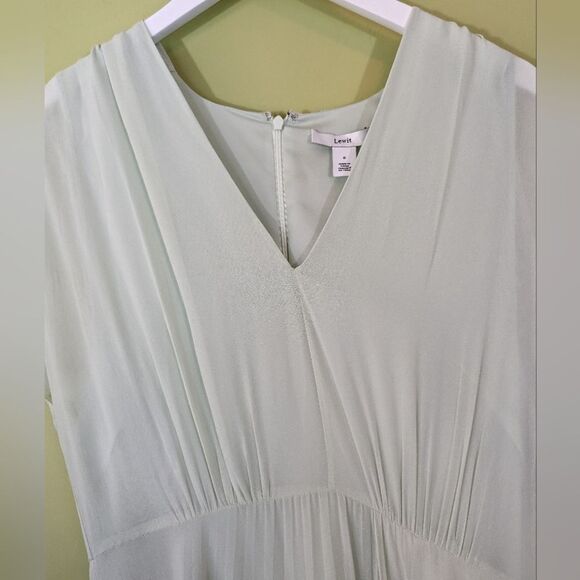 Lewit Dress Mint Green V Neck Asymmetrical Chifon Capped Sleeve Midi 6 - Picture 10 of 13